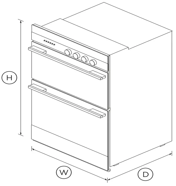 OB60B77CEW3 1.5 Double 7 Function Oven Dimensions