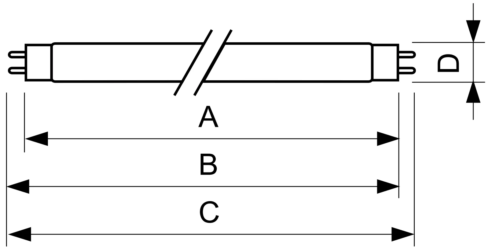 TL10 Plus Tubular Fluorescent Lamp Line Dimensional drawing