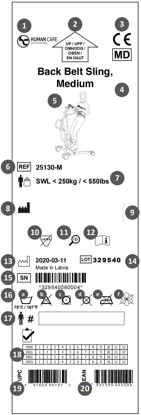 HUMAN CARE NSB 500 Back Belt Sling - Product Label