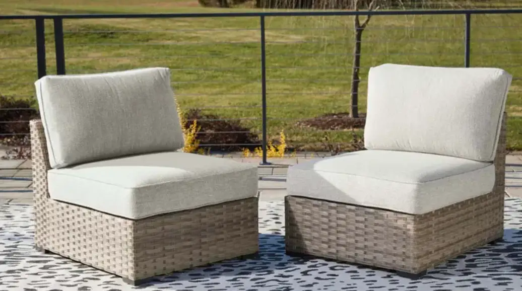 Ashley P458-846 Calworth Outdoor 2pc Armless Chair With Cushion In Beige User Manual