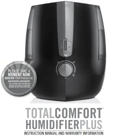 Homedics UHE-WM15 Total Comfort Humidifier Plus Instruction - Comfort Humidifier Plus