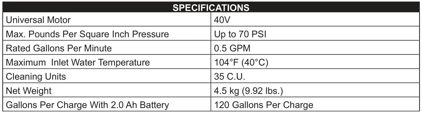 KOBALT KSP 440-06 40V Chemical Backpack Sprayer - PRODUCT SPECIFICATIONS