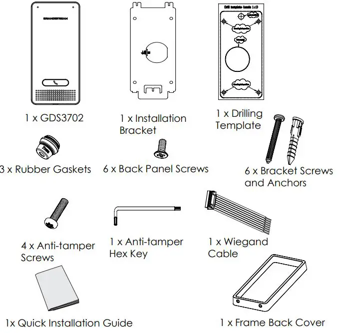 GRANDSTREAM GDS3702 Intercom Access System Installation Guide - Package Contents