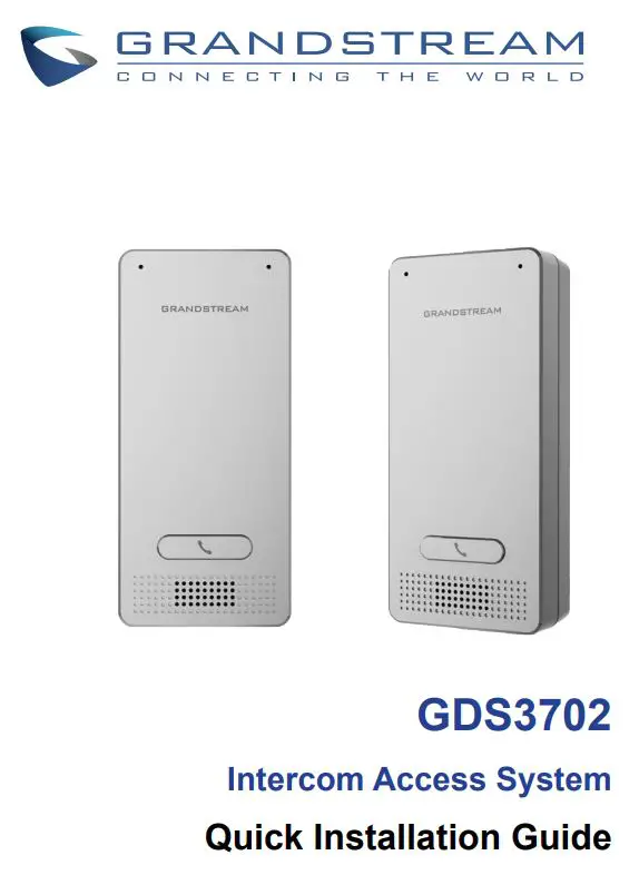GRANDSTREAM GDS3702 Intercom Access System Installation Guide