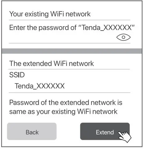 Tenda A21 AC2100 Dual Band WiFi Range Extender Installation Guide - Enter the password of the selected WiFi network and set an SSID