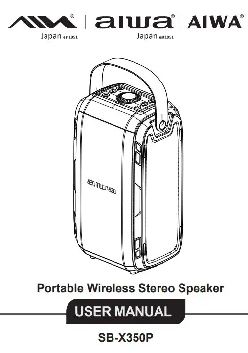 aiwa SB-X350P Portable Wireless Stereo Speaker User Manual