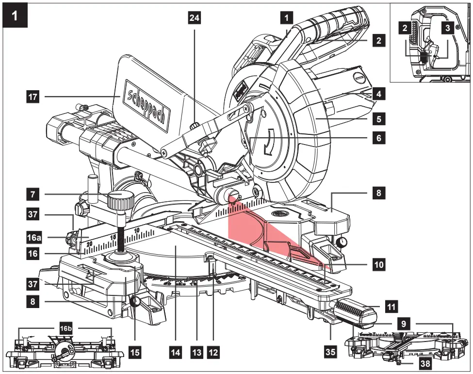 scheppach HM216SPX Slide Compound Mitre Saw Instruction Manual - Fig 1