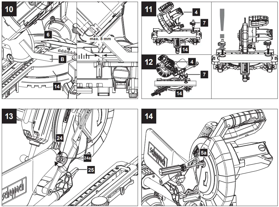 scheppach HM216SPX Slide Compound Mitre Saw Instruction Manual - Fig 10,11,12,13,14
