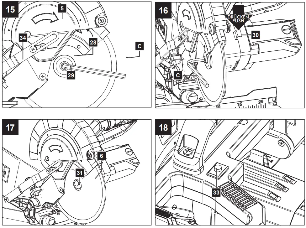scheppach HM216SPX Slide Compound Mitre Saw Instruction Manual - Fig 15,16,17,18