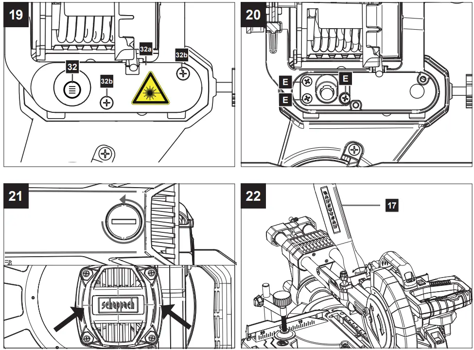 scheppach HM216SPX Slide Compound Mitre Saw Instruction Manual - Fig 19,20,21,22