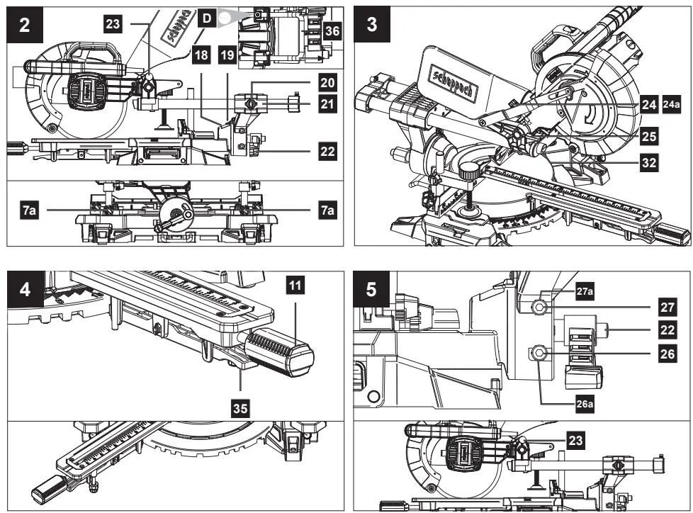 scheppach HM216SPX Slide Compound Mitre Saw Instruction Manual - Fig 2,3,4,5