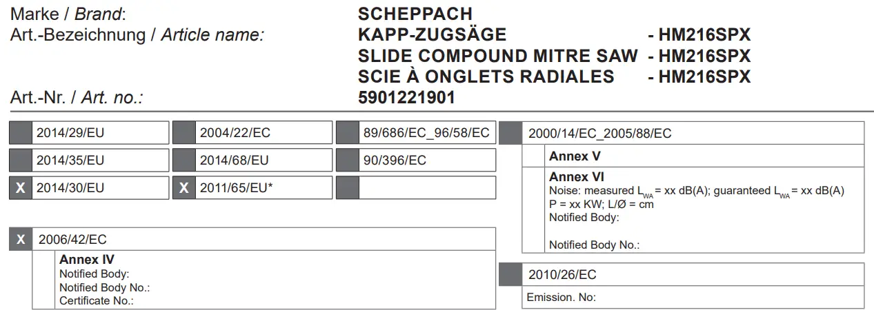 scheppach HM216SPX Slide Compound Mitre Saw Instruction Manual - Marek