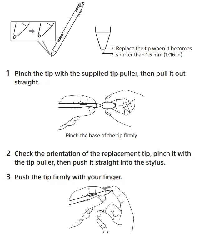 SONY DPT-RP1 13.3 Inch EL313xx Digital Paper System User Guide - Replacing the stylus tip