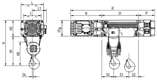 HARRINGTON RH Electric Wire Rope Hoists - DIMENSIONS.
