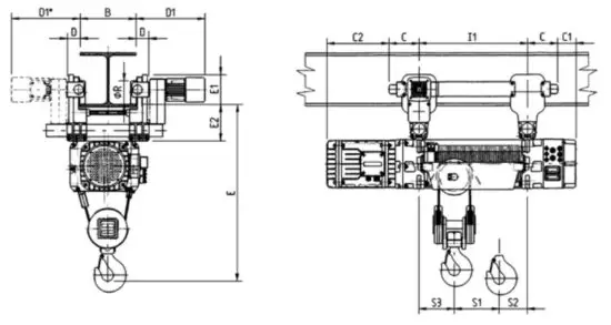 HARRINGTON RH Electric Wire Rope Hoists - Dimensions