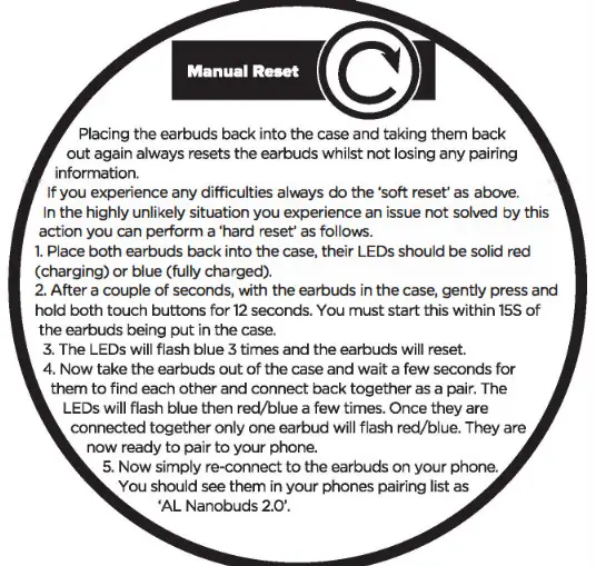 ALTEC AL NanoBuds 2.0 manual Reset