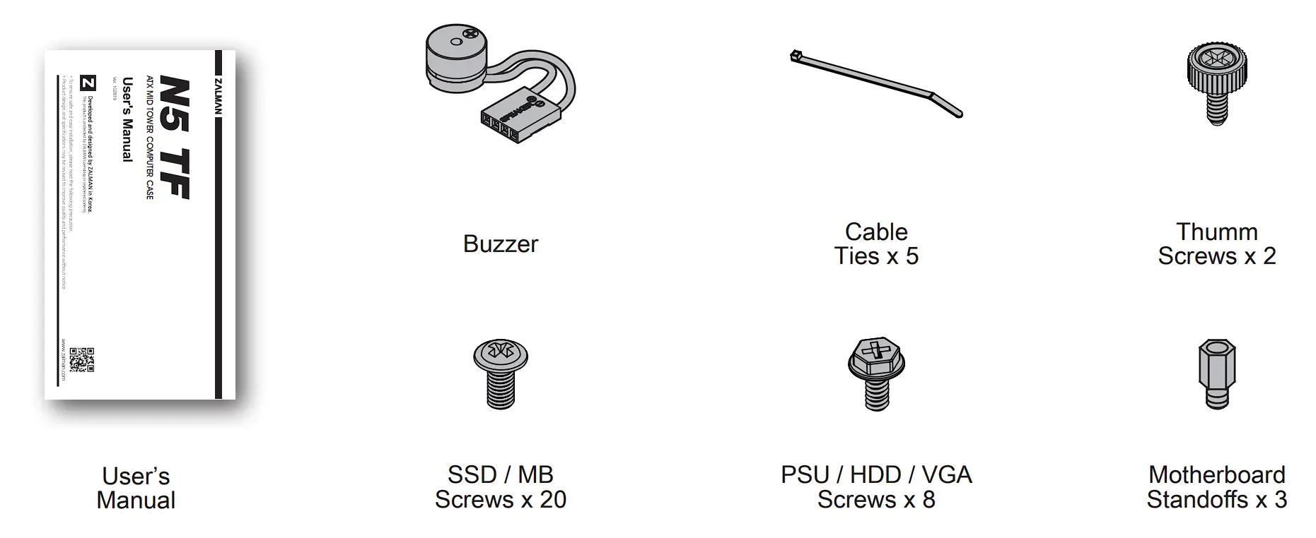 N5 TF ATX Mid Tower Computer Case Package Content
