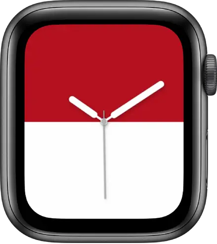 The Stripes watch faces showing a bold red stripe at the top and a bold white stripe at the bottom.
