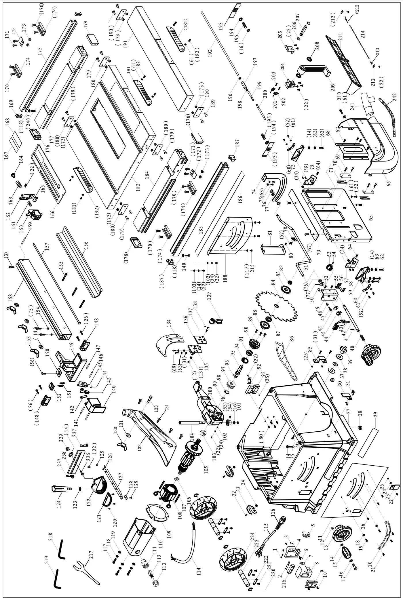 scheppach HS105 230V 255mm Electric Table Saw -Parts list