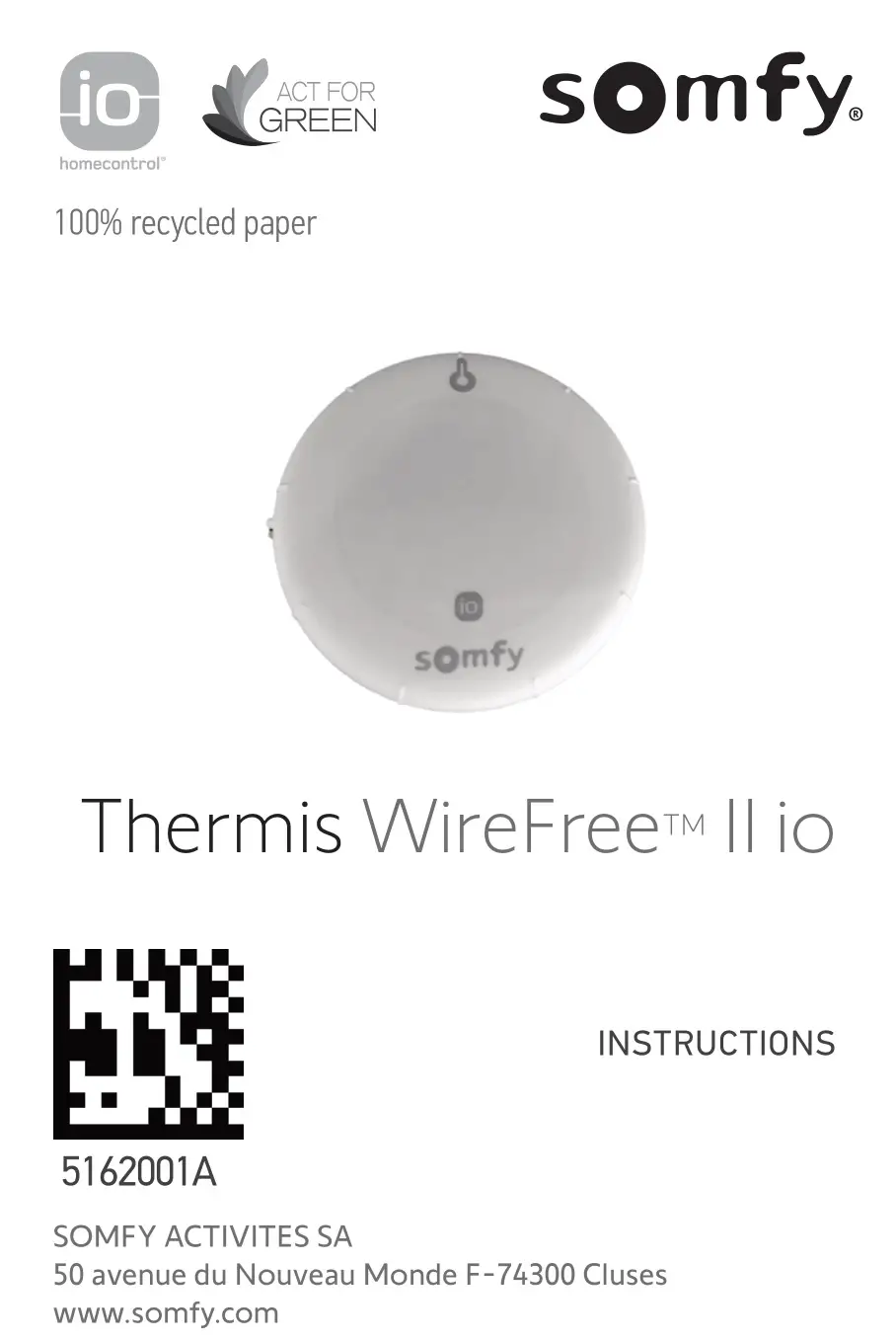 somfy Thermos WireFree II io Autonomous Sun Sensor Instructions
