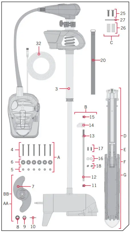 MINN KOTA Fortrex Bow-Mount Trolling Motor - INSTALLATION PARTS LIST