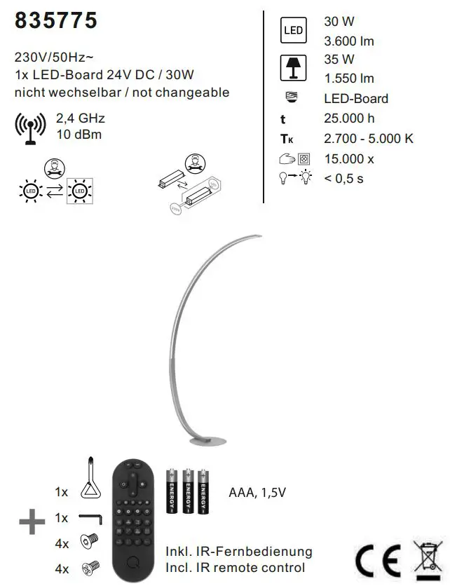Paul Neuhaus Q VITO LED Floor Lamp Smart Home Matt Brass Dimmable CCT Instructions - Certified icon