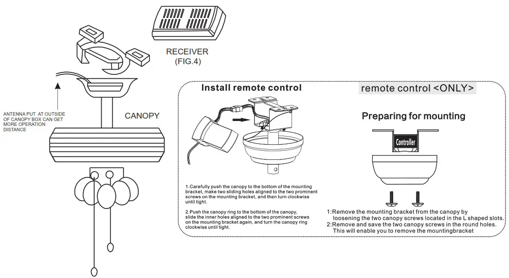 Parrot Uncle F4706BK110V 42 Inch Indoor Black Modern Retractable Crystal Fan - CIRCUIT BREAKER 6