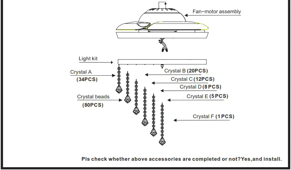 Parrot Uncle F4706BK110V 42 Inch Indoor Black Modern Retractable Crystal Fan - SAFETY TIP 2