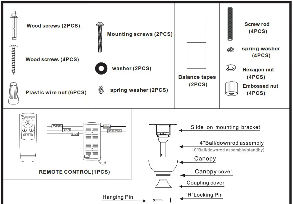 Parrot Uncle F4706BK110V 42 Inch Indoor Black Modern Retractable Crystal Fan - SAFETY TIP