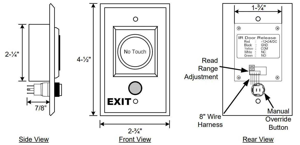 SDC 474MU Touchless Sense Switch with - Dimensions