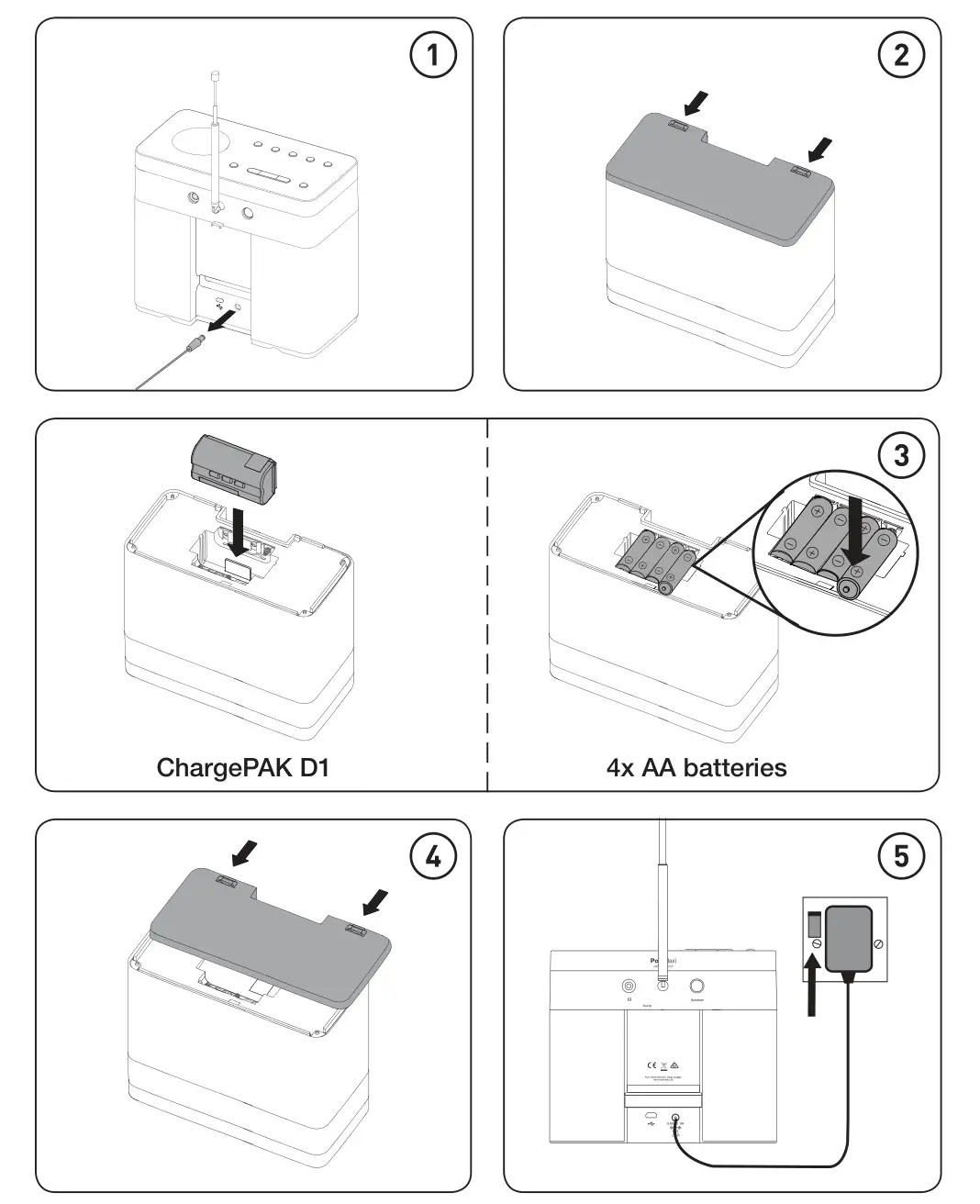 PURE Pop Maxi with Bluetooth Stereo DAB Digital and FM Radio - Installing a ChargePAK D1 or four AA batteries