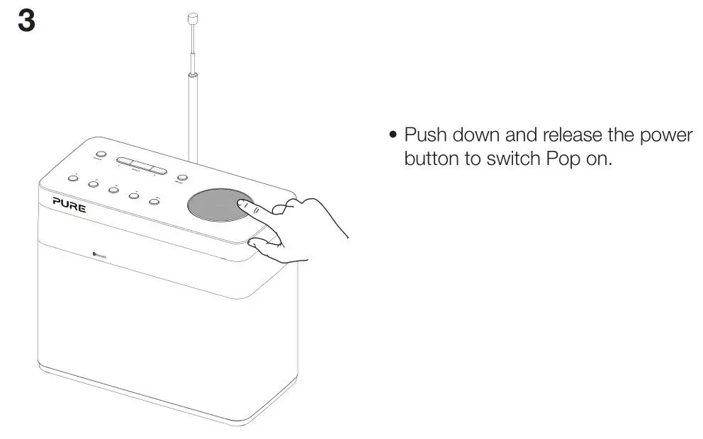PURE Pop Maxi with Bluetooth Stereo DAB Digital and FM Radio - Push down and release the power button to switch Pop on