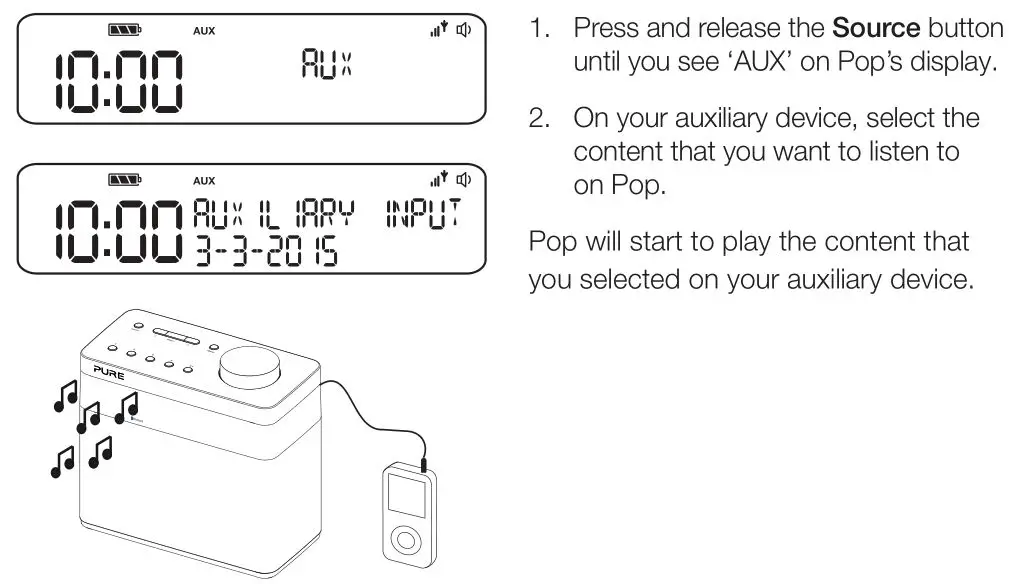 PURE Pop Maxi with Bluetooth Stereo DAB Digital and FM Radio - Selecting the auxiliary input