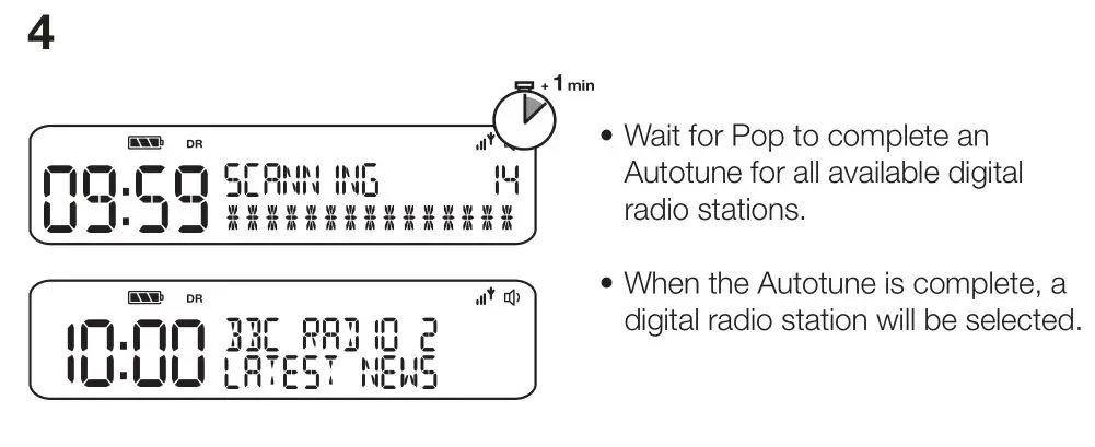 PURE Pop Maxi with Bluetooth Stereo DAB Digital and FM Radio - Wait for Pop to complete an Autotune for all available digital radio stations