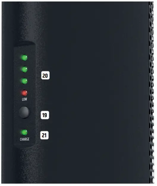 LD Systems LDMAUI5GO MAUI 5 G0 Ultra Portable Battery Powered Column PA System User Manual - POWER ON-OFF CHARGE