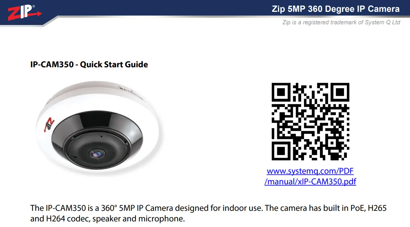 Zip IP-CAM350 5MP 360 Degree IP Camera User Guide