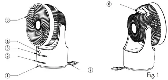 Xpelair XPA360CF Desk Fan with Remote Control - Part Diagrams