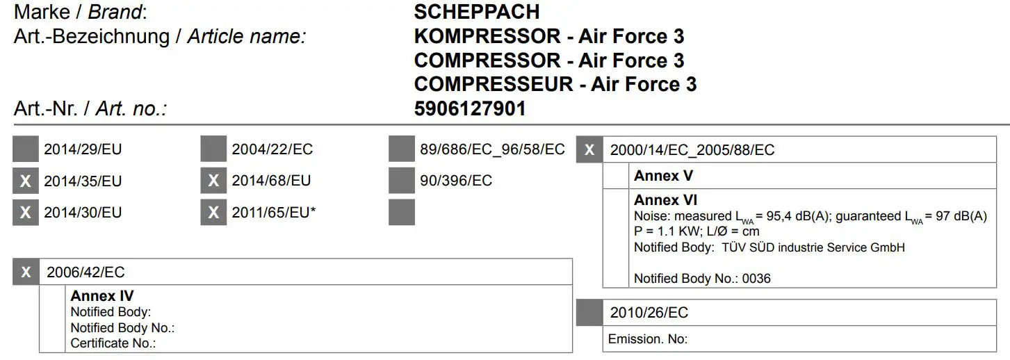 scheppach Air Force 3 Portable Compressor Instruction Manual - Marke