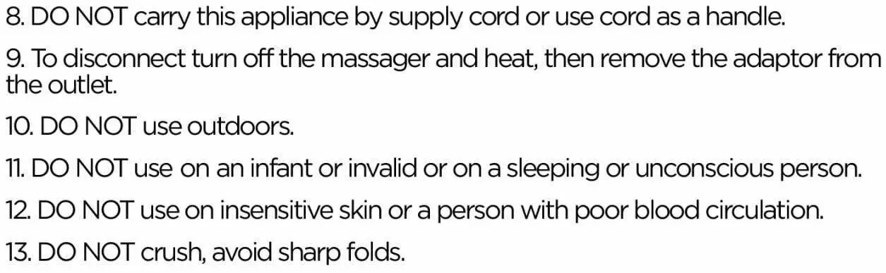 Vellax SM-101D 3D Neck and Shoulder Massager User Manual - Important Safeguards