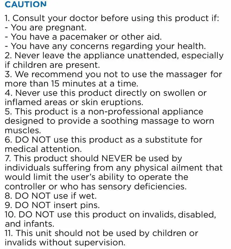 Vellax SM-101D 3D Neck and Shoulder Massager User Manual - Important Safeguards