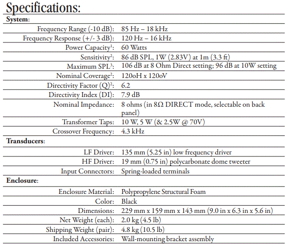 JBL-Professional-CSS-1S-T-Compact-Two-Way 100V-70V-8-Ohm-Loudspeaker-Fig-1