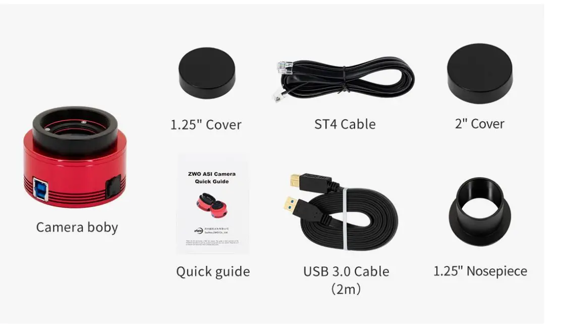 ASI585MC 8.29 MP CMOS Color Astronomy Camera Package Content