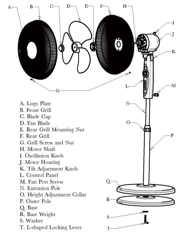 NOVA LIFE 85312-000-71 16 inch 3 Speed Stand Fan - fig 1.