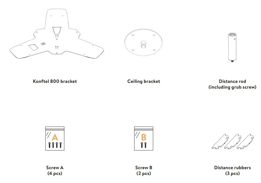 KONFTEL 800 Ceiling Mount Kit Installation Guide - Packing list