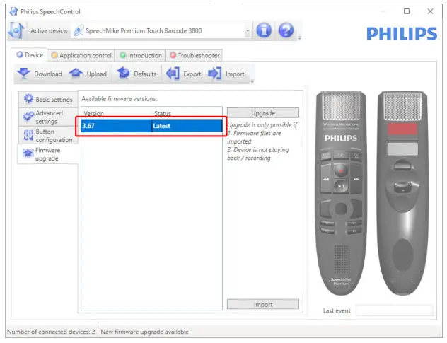 PHILIPS LFH3200, LFH3300 SpeechMike - rmware versions