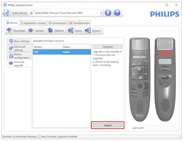 PHILIPS LFH3200, LFH3300 SpeechMike - rmware versions1