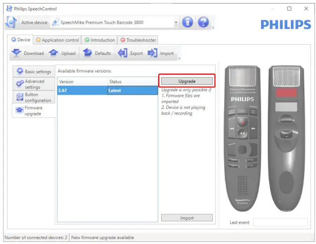 PHILIPS LFH3200, LFH3300 SpeechMike - rmware versions2