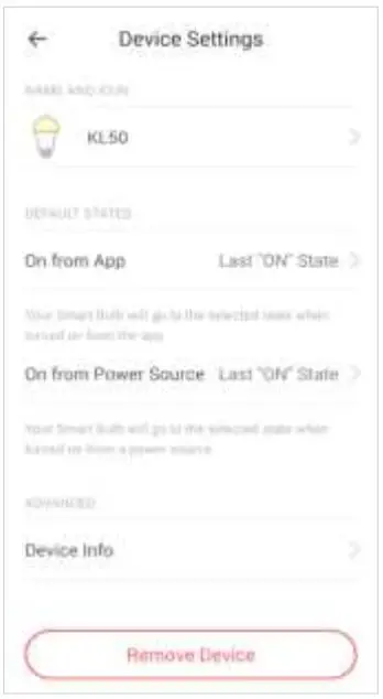 tp-link KL50 Kasa Filament Smart Bulb User Guide - Device Settings