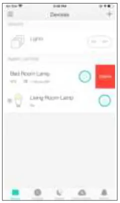 tp-link KL50 Kasa Filament Smart Bulb User Guide - On the Devices page on Kasa app, swipe left the bulb and tap Delete