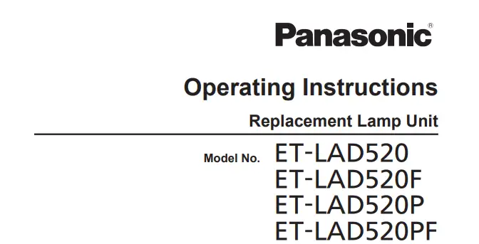 Panasonic Et-lad520 Replacement Lamp Unit Instruction Manual
